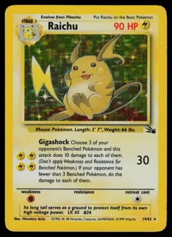 Raichu - 14/62 - Pokemon Card Fossil Unlimited Holo Rare - LP - Image 1