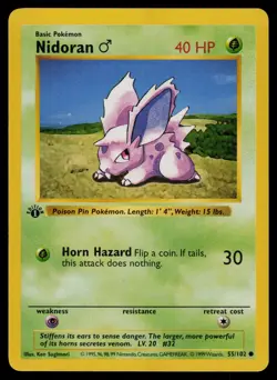 Nidoran - 55/102 - Pokemon Card Base Set 1st Edition Shadowless Common - LP - Image 1