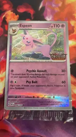 Espeon (Best Buy Exclusive) 086/197 Pokemon Obsidian Flames Stamped Sealed Promo - Image 1