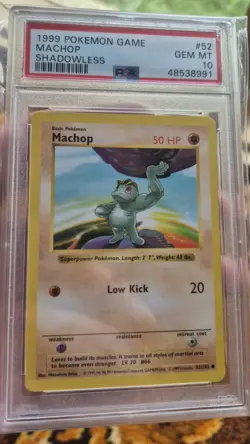 1999 POKEMON BASE SET SHADOWLESS #52 MACHOP PSA 10 GEM MINT - Image 1