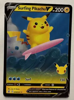 Surfing Pikachu V 008/025 Celebrations NM Ultra Rare Pokemon Card MINT 🧊 - Image 1