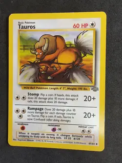 Pokemon TCG Bse Set Jungle Tauros Jungle Card 47/64 Unlimited Uncommon - Image 1
