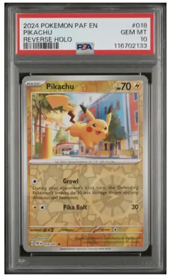 2024 Pokemon Paldean Fates Pikachu #018 Reverse Holo PSA 10 Card Gem Mint - Image 1