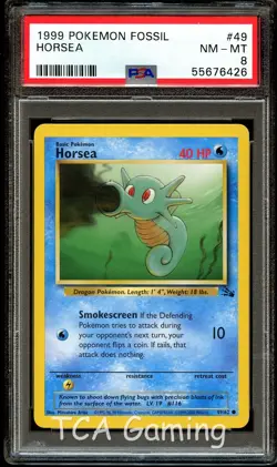 PSA 8 NM-MINT Horsea 49/62 Fossil 1999-2000 (Red Logo) Pokemon Card 426 - Image 1