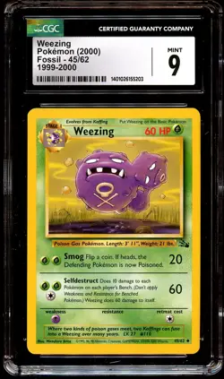 CGC 9 MINT Weezing 45/62 Fossil 1999-2000 (RED LOGO) Pokemon Card 203 - Image 2