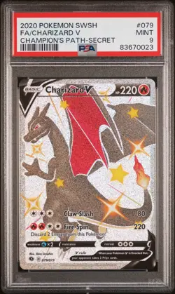 2020 Pokemon SWSH CHARIZARD V Full Art Secret Rare Champions Path 079 PSA 9 MINT - Image 1