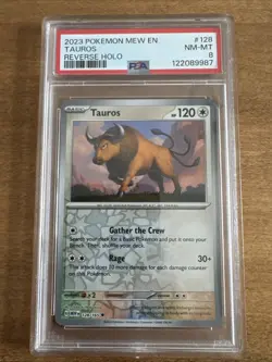 2023 POKEMON MEW EN-151 REVERSE HOLO #128 TAUROS PSA 8 - Image 1