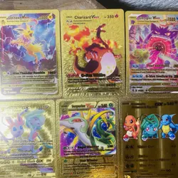 Pokemon Gold Foil Metal Fan Art VMAX 20 Cards Pokemon Charizard Meowtwo - Image 3
