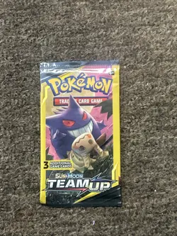 Pokemon Team Up Booster Pack (3 Card Mini Pack) - Sealed - Gengar Mimikyu Art - Image 1