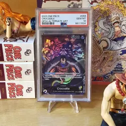 PSA 10 GEM MINT Crocodile 058 OP04 Kingdoms Of Intrigue Leader One Piece Card - Image 1