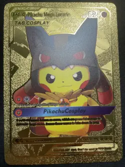 Pokemon Pikachu Mega Lucario Cosplay 625HP Gold Foil Fan Art Card #009 - Image 1