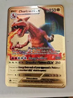 THREE Pokemon Charizard Hard Metal Gold Cards - Image 3
