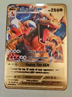 THREE Pokemon Charizard Hard Metal Gold Cards - Image 4