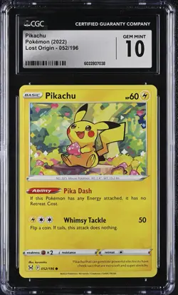 2022 Pokemon Lost Origin Pikachu #052 CGC PSA 10 POP 32! - Image 1