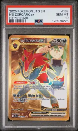 2025 POKEMON JTG EN-JOURNEY TOGETHER HYPER RARE #189 N'S ZOROARK EX PSA 10 (QT) - Image 1