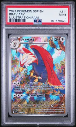 2024 POKEMON SSP EN-SURGING SPARKS ILLUSTRATION RARE #214 BRAVIARY PSA 9 - Image 1