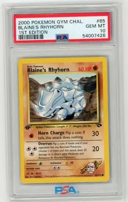 Pokemon TCG - Blaine's Rhyhorn 65/132 - 1st Edition Gym Challenge - PSA 10 - Image 1
