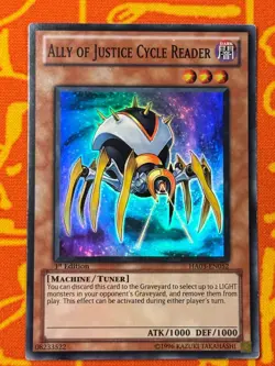 YUGIOH ALLY OF JUSTICE CYCLE READER SUPER RARE 1ST EXC HA03-EN052 - Image 1