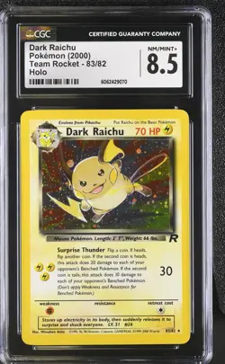 CGC 8.5 Dark Raichu 2000 Team Rocket 83/82 Holo Pokemon Card - Image 1