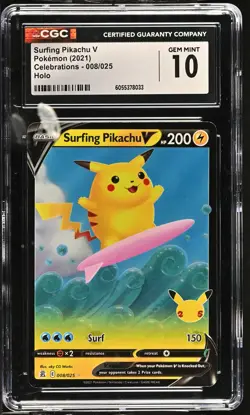 SURFING PIKACHU V Celebrations Holo #008 CGC 10 Gem Mint Pokemon - Image 1