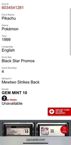 CGC 10 GEM MINT Pikachu 1999 Black Star Promos 4 WB Movie Pokemon Card - PSA TAG - Image 4