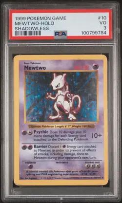 PSA 3 Mewtwo Holo 10/102 Shadowless Base Set 1999 Pokemon Card - Image 1