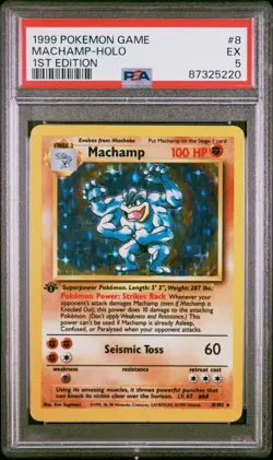 PSA 5 Machamp Holo 8/102 1st Edition Base Set 1999 Pokemon Card - Image 1
