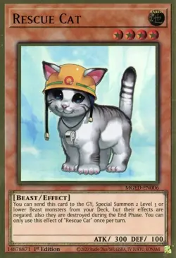 MGED-EN006 Rescue Cat Gold Rare Unlimited Edition Near Mint YuGiOh TCG - Image 1