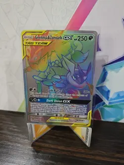 Rainbow Greninja & Zoroark GX Unbroken Bonds 222/214 Holographic Pokemon Card - Image 1