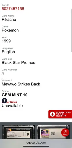 CGC 10 GEM MINT Pikachu 1999 Black Star Promos 4 WB Movie Pokemon Card - PSA TAG - Image 4