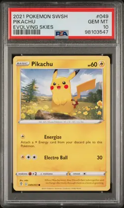 2021 POKEMON SWORD & SHIELD EVOLVING SKIES #49 PIKACHU PSA 10 LOW POP! - Image 1