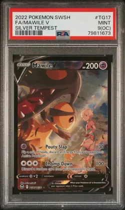 PSA 9(OC) 2022 Pokemon SWSH Full Art Mawile V Silver Tempest #TG17 Mint Rare - Image 1