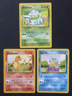 3 X Base Set Kanto Starters Pokemon Cards Charmander Bulbasaur Squirtle PL LP - Image 1