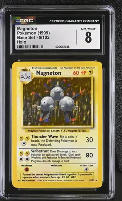 CGC 8 Magneton 9/102 Holo Base Set Pokemon Card - Image 1