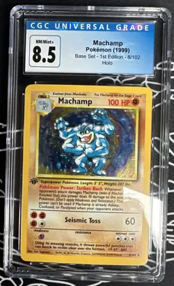 1999 CGC 8.5 NM/MINT Machamp 8/102 1st Edition Base Set HOLO RARE Pokemon Card - Image 1