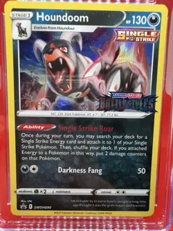 Pokemon Houndoom SWSH090 Prerelease Promo Battle Styles STAFF CARD -Stamped -TCG - Image 2