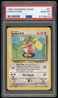 1999 POKEMON GAME BASE SET 27/102 FARFETCH'D PSA 10 **LOW POP 314** - Image 1