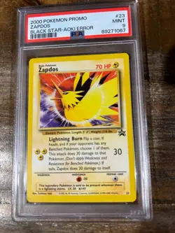 POKEMON 2000 Promo ZAPDOS Black Star Aoki Error #23 PSA 9 Mint RARE - Image 1