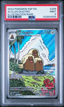 2024 POKEMON SSP EN-SURGING SPARKS ILLUSTRATION RARE #208 ALOLAN DUGTRIO PSA 9 - Image 1