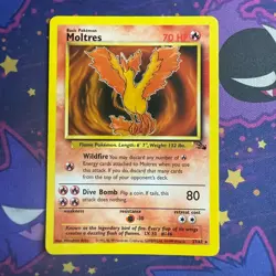 1999 Vintage Pokemon Moltres 27/62 Fossil Rare Non-Holo Card LP - Image 1