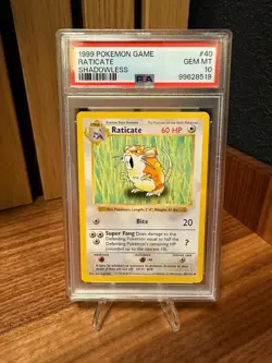 1999 Pokemon Card Raticate 040/102 Base Set (Shadowless) - PSA 10 GEM MINT - Image 1