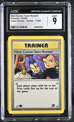 CGC 9 MINT Here Comes Team Rocket! Team Rocket 1st Edition 71/82 Pokemon Card - Image 1