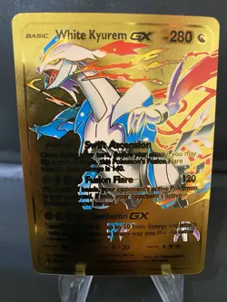 Pokemon Silver Foil Fan Art White Kyurem GX Textured Collector Card - Image 1