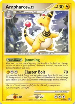 AMPHAROS 1/132 - Non-Holo RARE - SECRET WONDERS - 2007 Pokemon Card - LP/P - Image 1