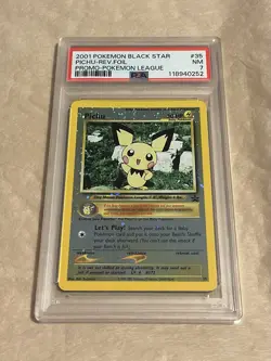 PSA 7 Pichu Rev Holo Black Star Promo Pokemon League #35 Pokemon TCG 2001 - Image 1
