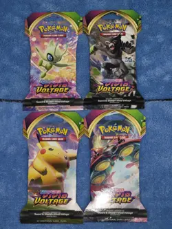 (4) POKEMON TCG Sword & Shield Vivid Voltage Sleeved Booster Pack!!!! - Image 1