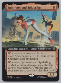 MTG - FOIL Spinneret and Spiderling (Extended Art) - Spider-Man (SPM) -r522 - Image 1