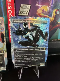 MTG Spider-Man Spectacular Spider-Man 0235 Borderless Textured Foil Black Suit - Image 1