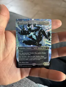 MTG Spider-Man Spectacular Spider-Man 0235 Borderless Textured Foil Black Suit - Image 2