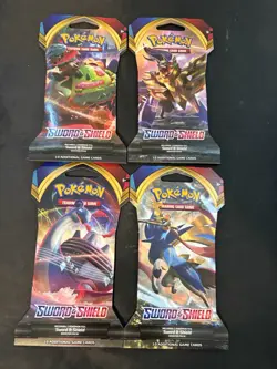 Pokemon TCG Sword & Shield Base Sleeved Booster Packs Complete Set (4) In all - Image 1